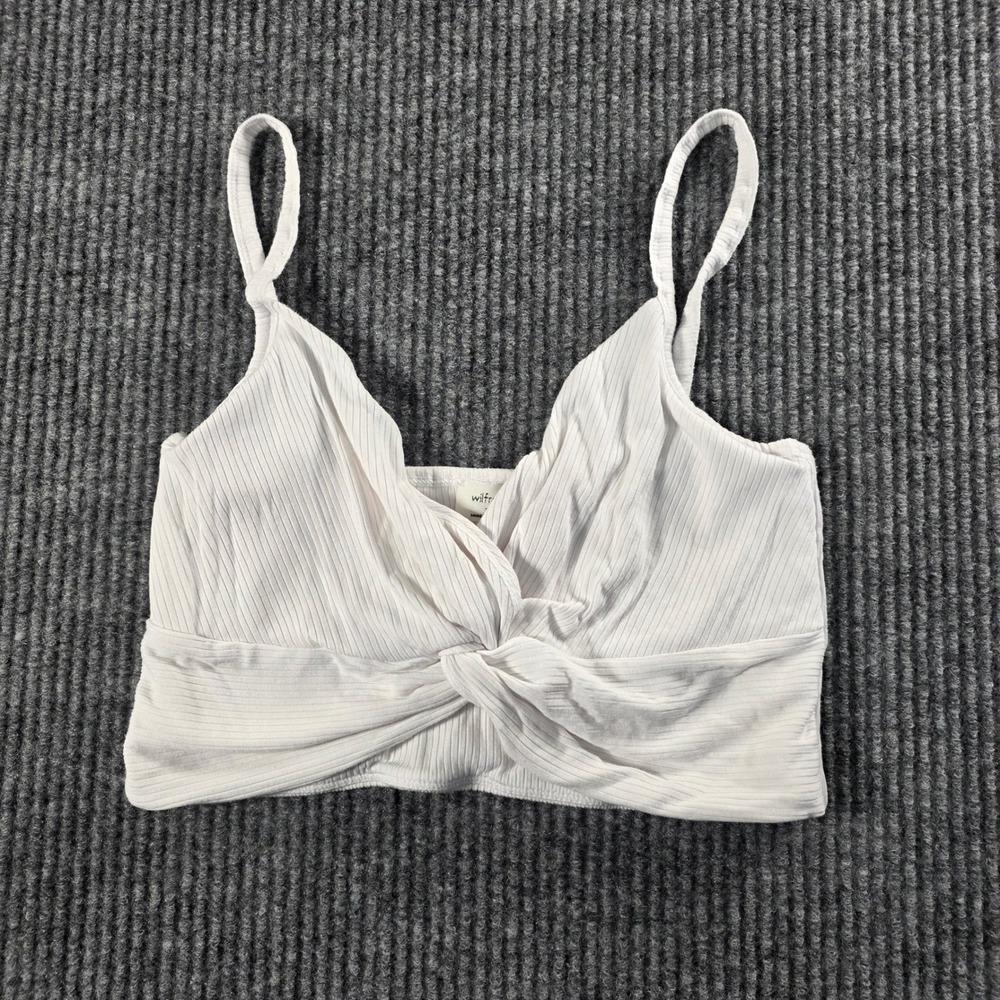 Wilfred Aritzia White Ribbed Twist Front Crop Top Spaghetti Strap Camisole Small